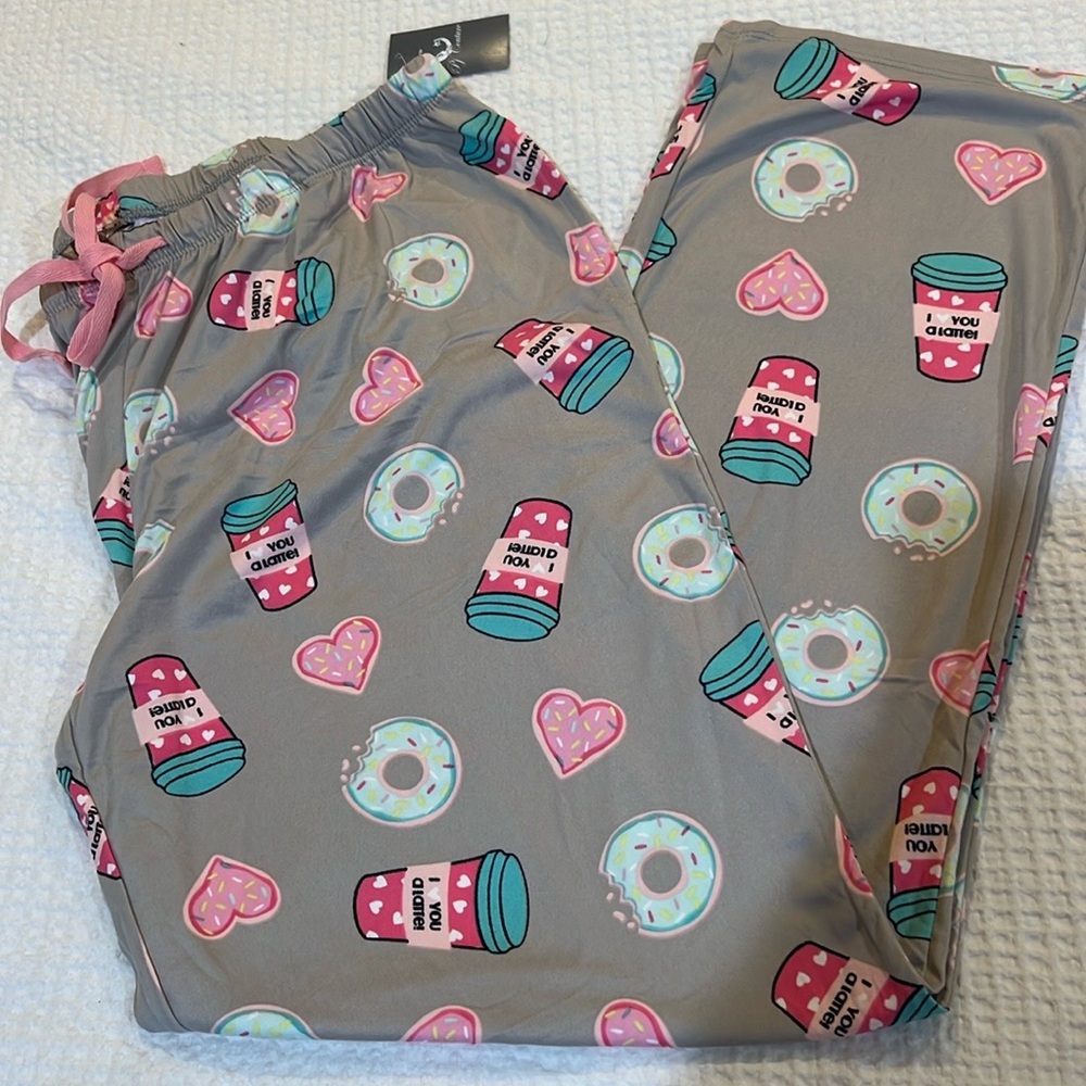 Valentine PJ I LOVE YOU A LATTE coffee time pj pants with donuts super soft